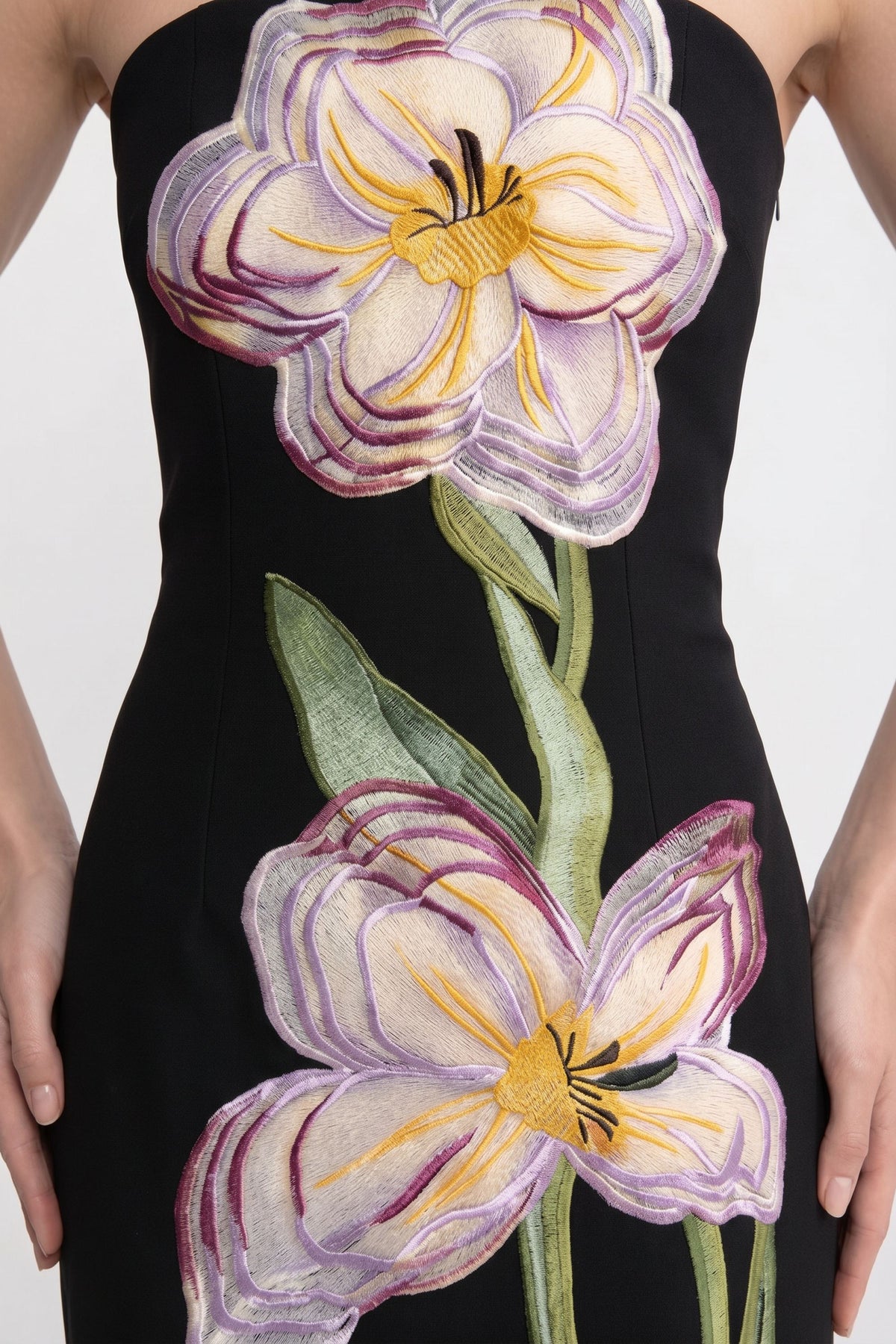 Strapless Tulip Floral Applique Column Midi Dress 5