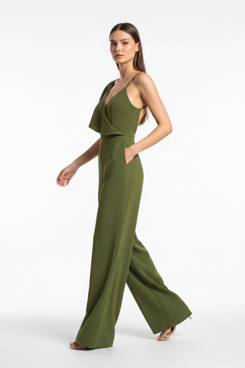 Violet Stylish Wide-Leg Jumpsuit with Pockets and Adjustable Straps