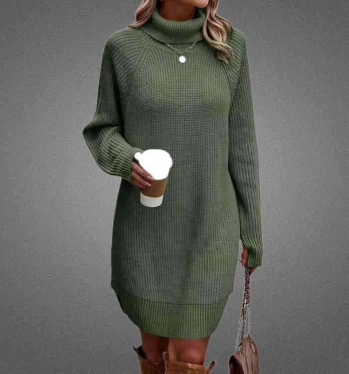 Knit Turtleneck Raglan Long Sleeve Ribbed Oversized Mini Sweater Dress