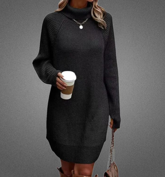 Knit Turtleneck Raglan Long Sleeve Ribbed Oversized Mini Sweater Dress