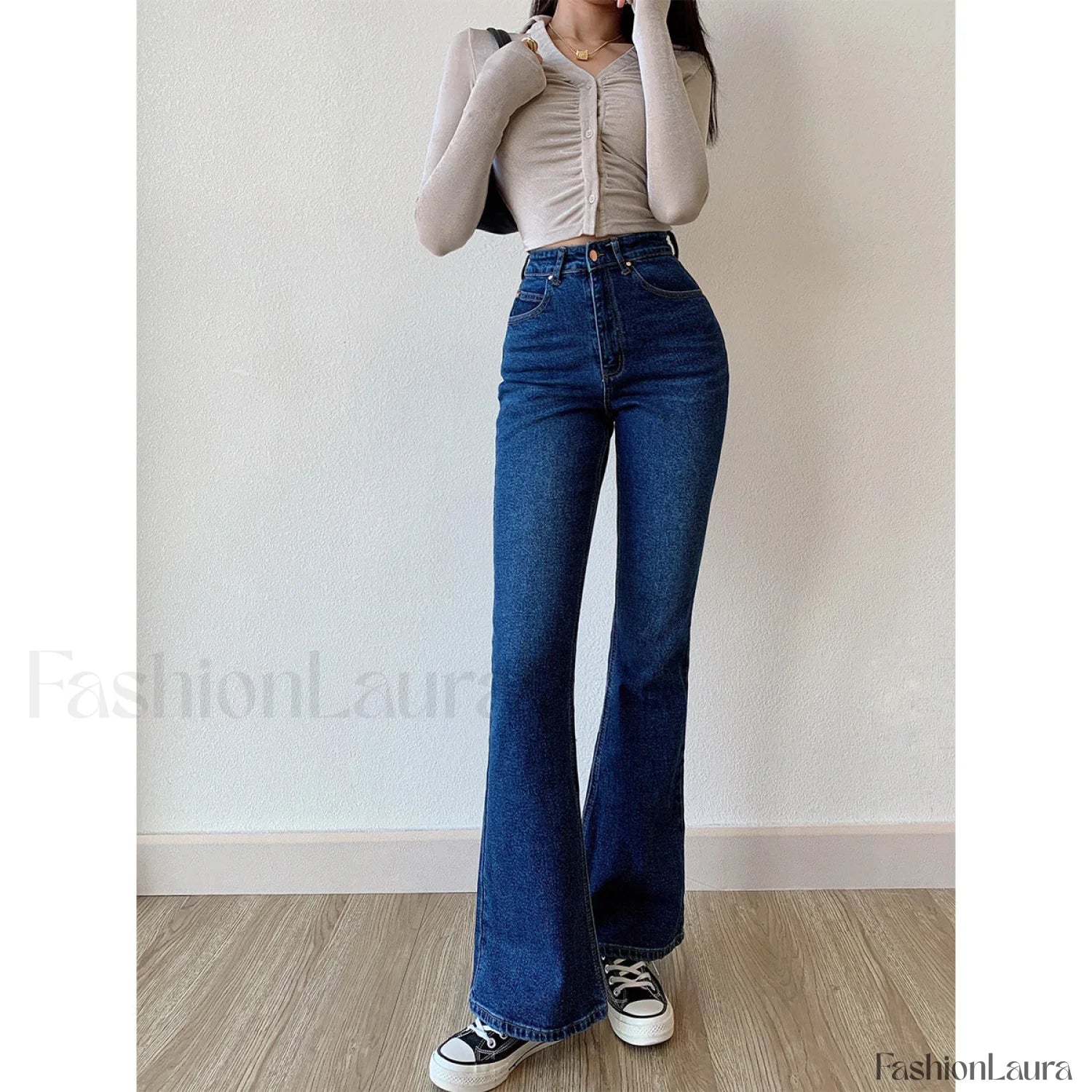 Washed High Waist Trendy Slim Flare Jeans