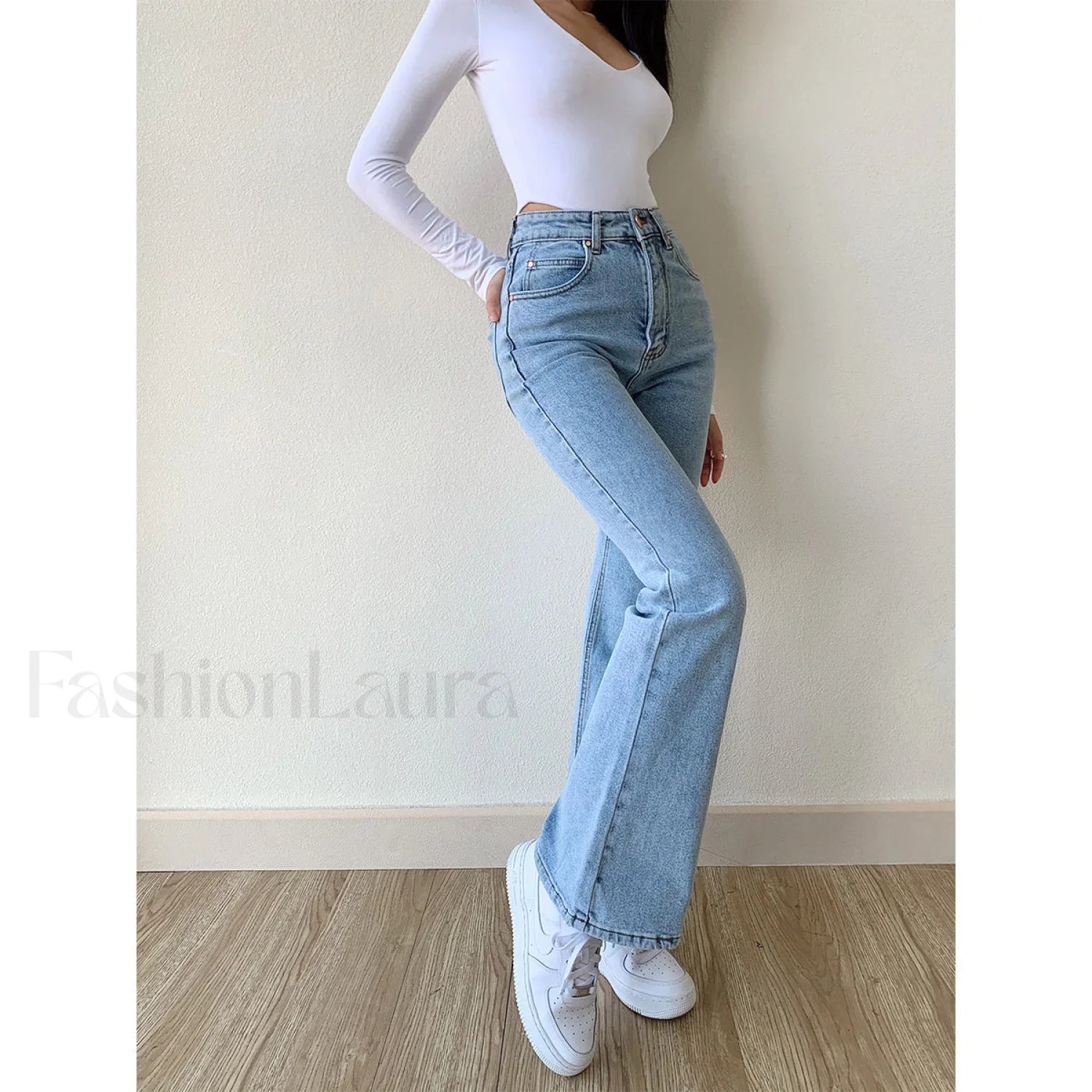 Washed High Waist Trendy Slim Flare Jeans