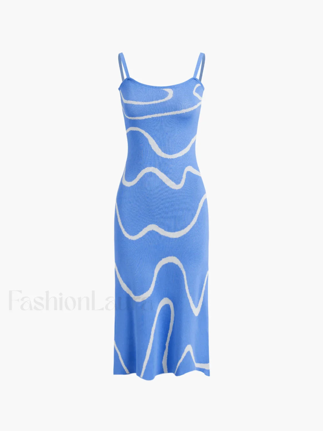 Wavy Print Graceful Strap Midi Dress Blue / XS Sweaters L