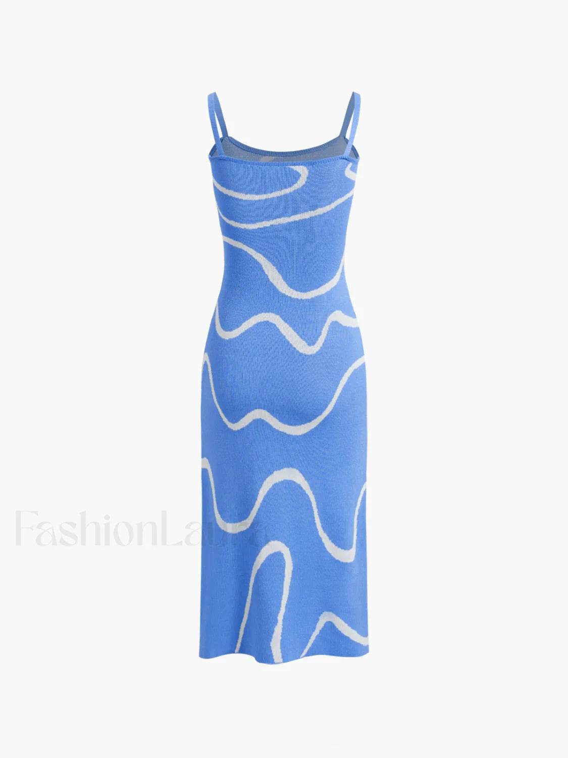 Wavy Print Graceful Strap Midi Dress