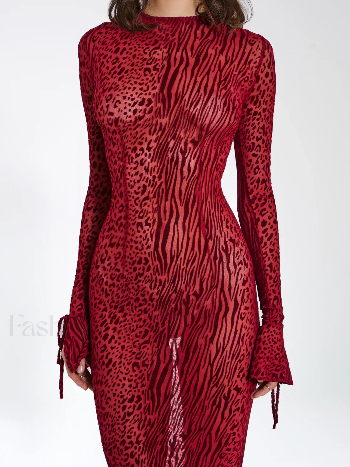 Waylynn Burgundy Burnout Velvet Graceful Detail Mesh Backless Maxi Dress