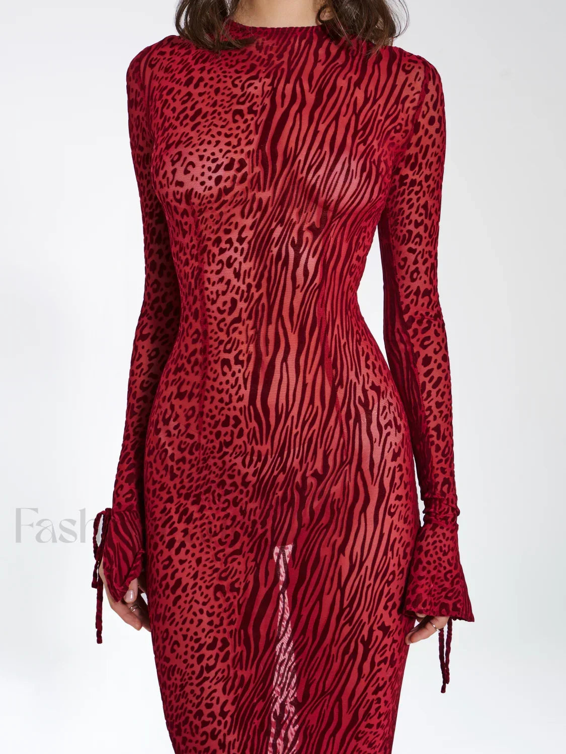 Waylynn Burgundy Burnout Velvet Graceful Detail Mesh Backless Maxi Dress