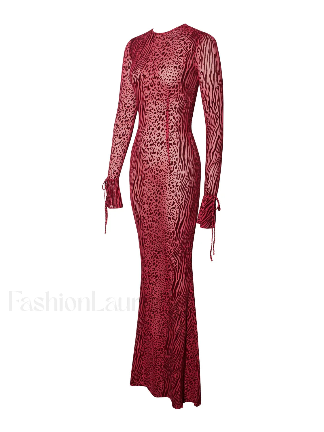 Waylynn Burgundy Burnout Velvet Graceful Detail Mesh Backless Maxi Dress