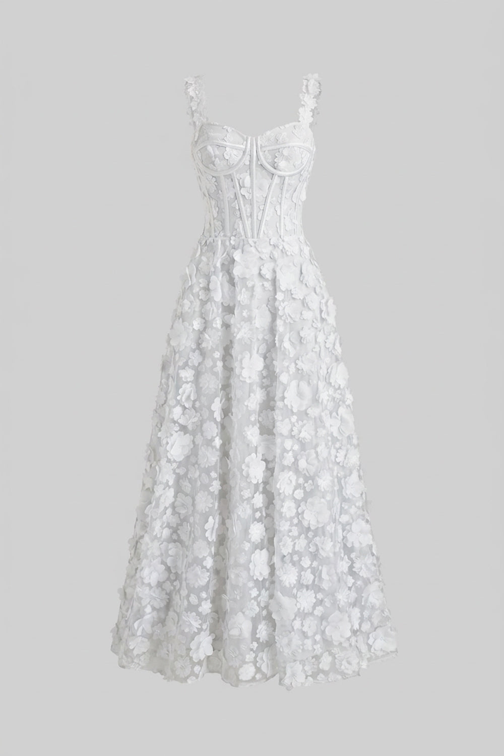 Floral Applique Sweetheart Neck Corset Bodice A-Line Maxi Dress 3