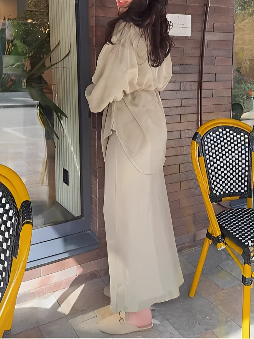Drawstring Waist Button Front Shirt and Maxi Skirt Two Piece Set 10