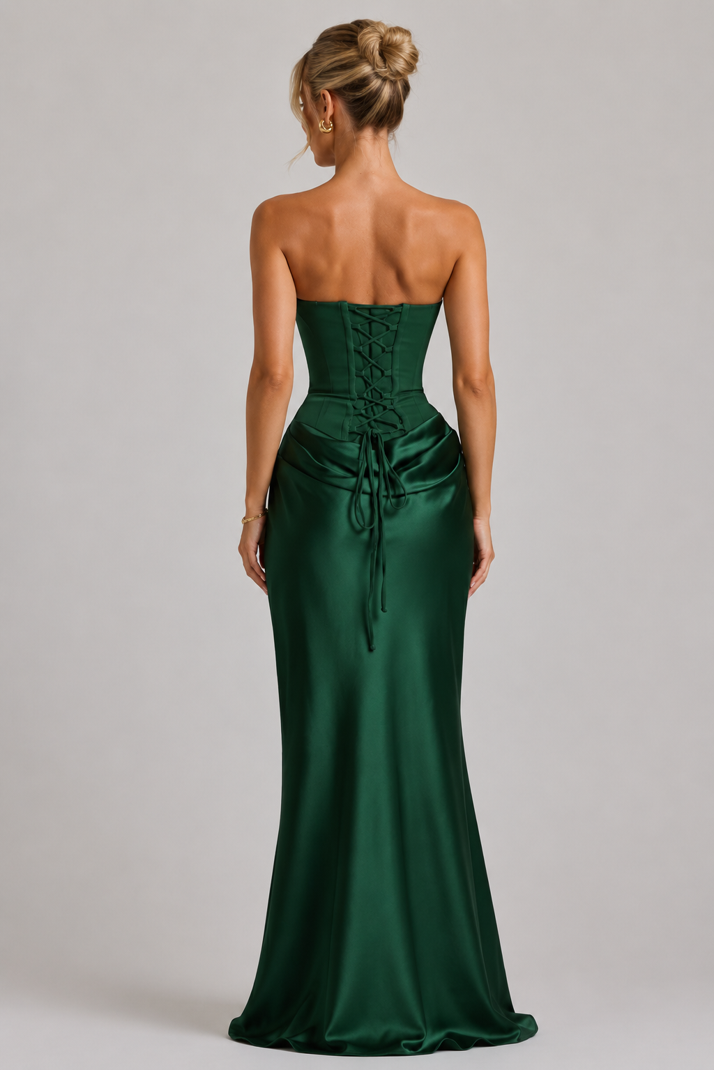 Strapless Corset Satin Ruched Mermaid Maxi Gown