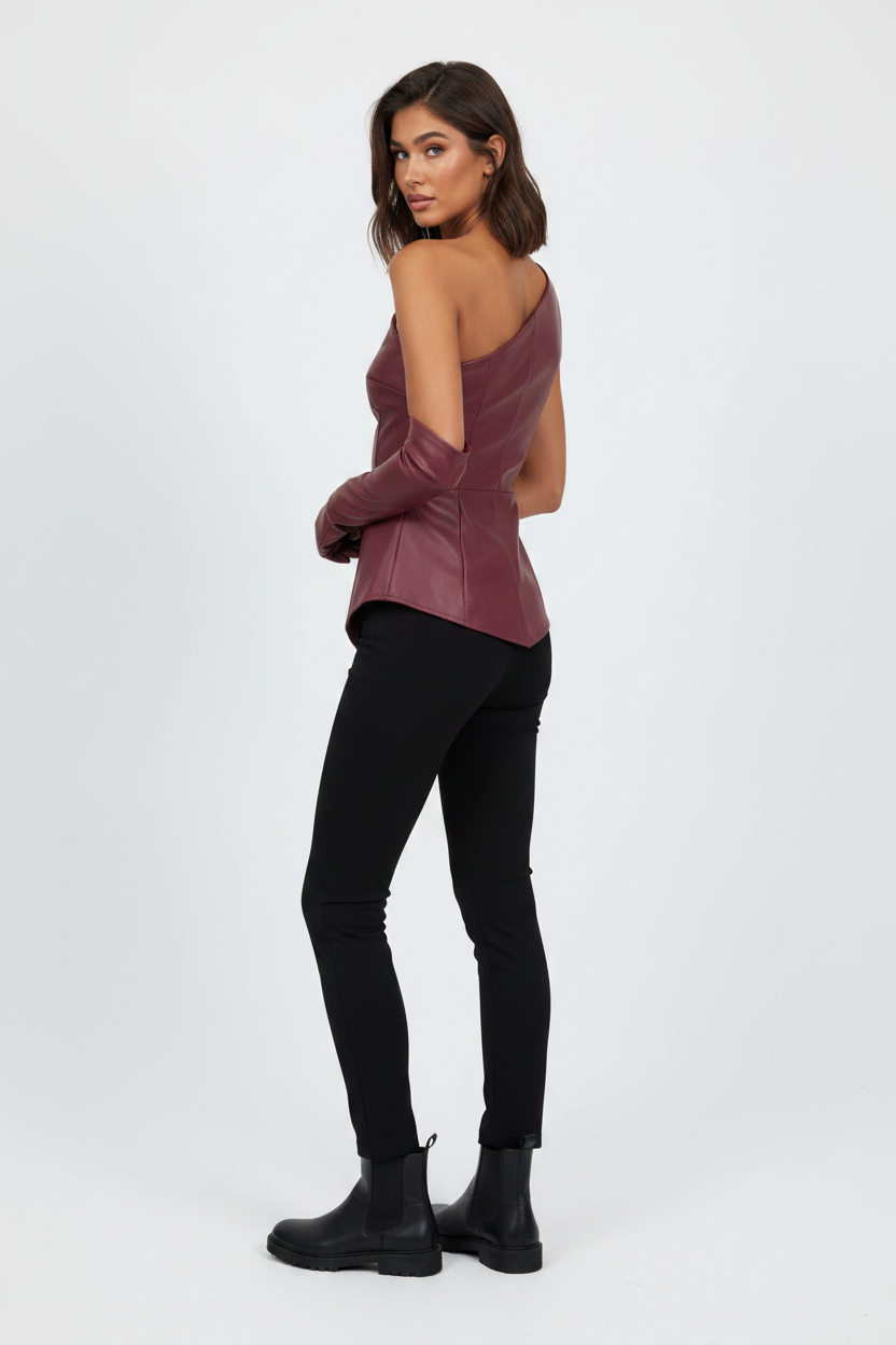 Bold Elegant Eco Leather Top with Gloves - Professional Style