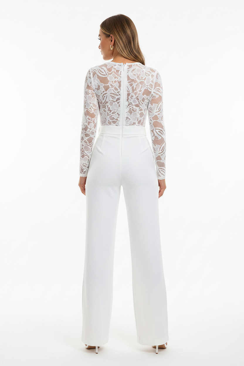 Elegant Floral Lace Jumpsuit with Pockets and Adjustable Straps