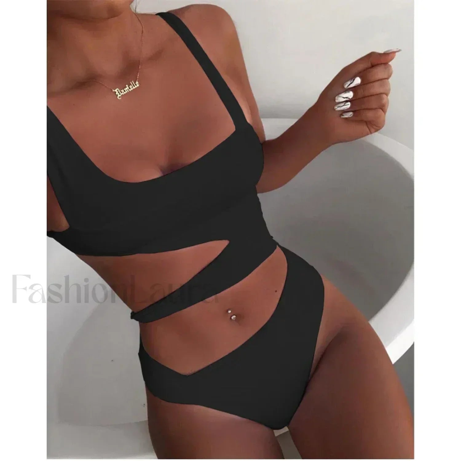White Cut Out Push Up One Piece black swimsuit / S