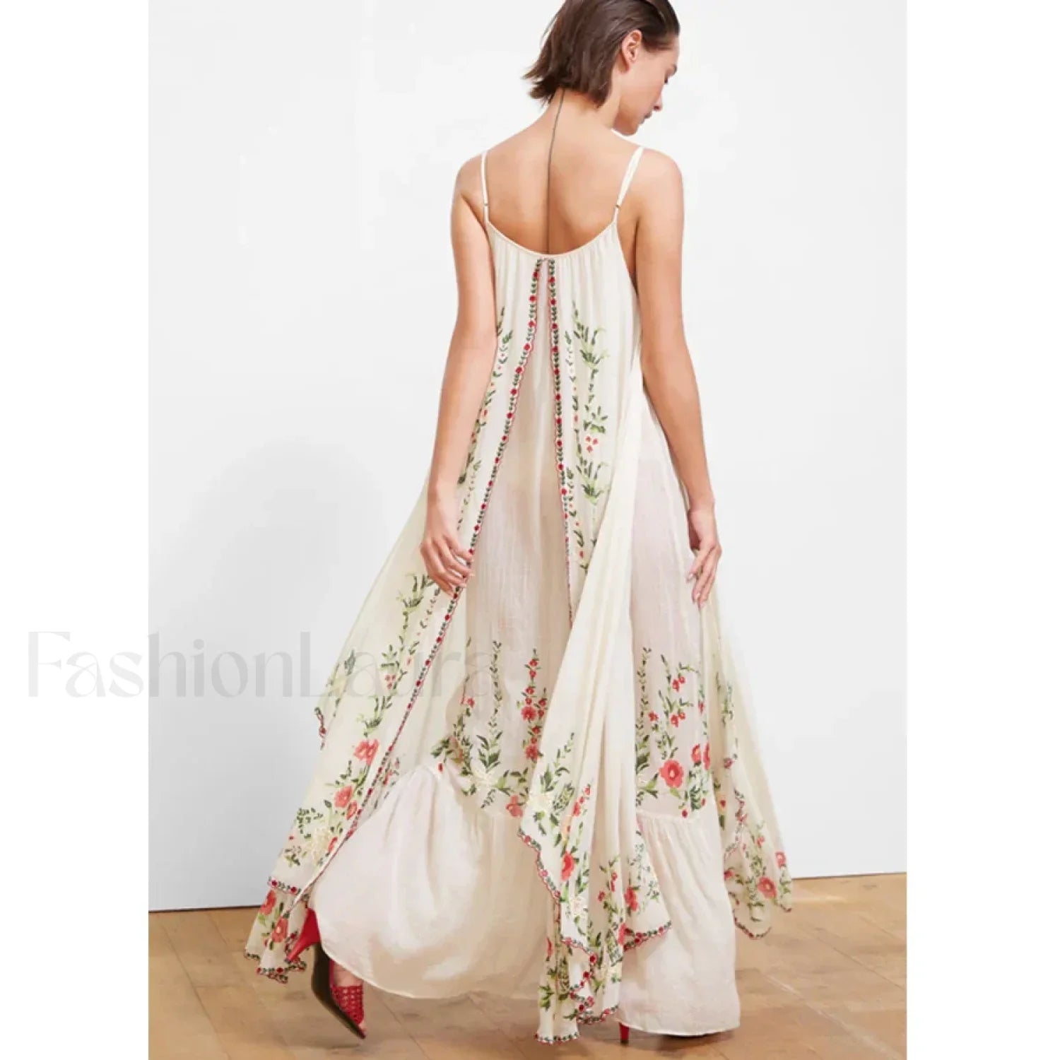 White Floral Embroidered Boho Dress