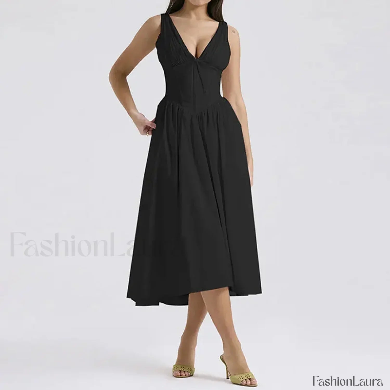 White Floral V-Neck Midi Dress