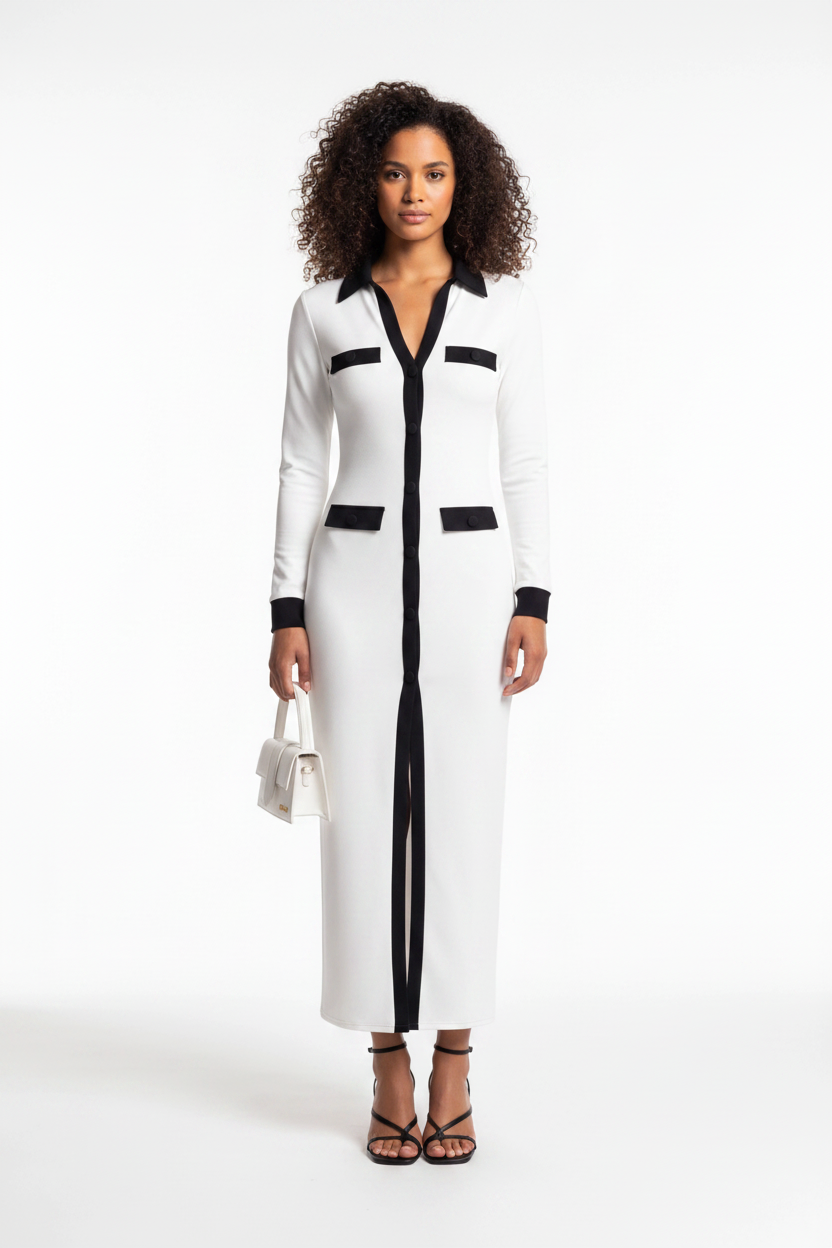 Stylish Slim-Fit Maxi Dress with Pockets & Wrinkle-Resistant Fabric