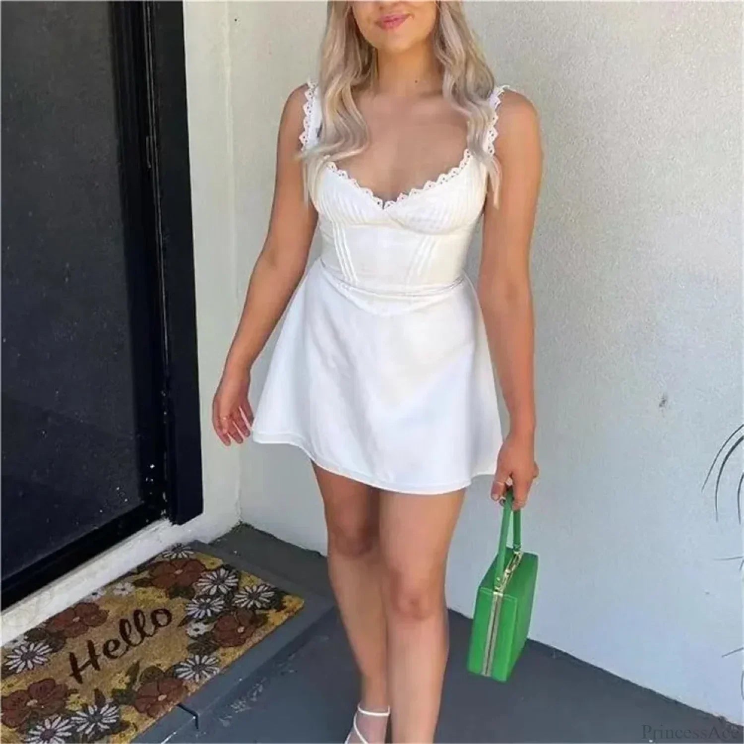 White Knitted Lace Mini Dress - View 4