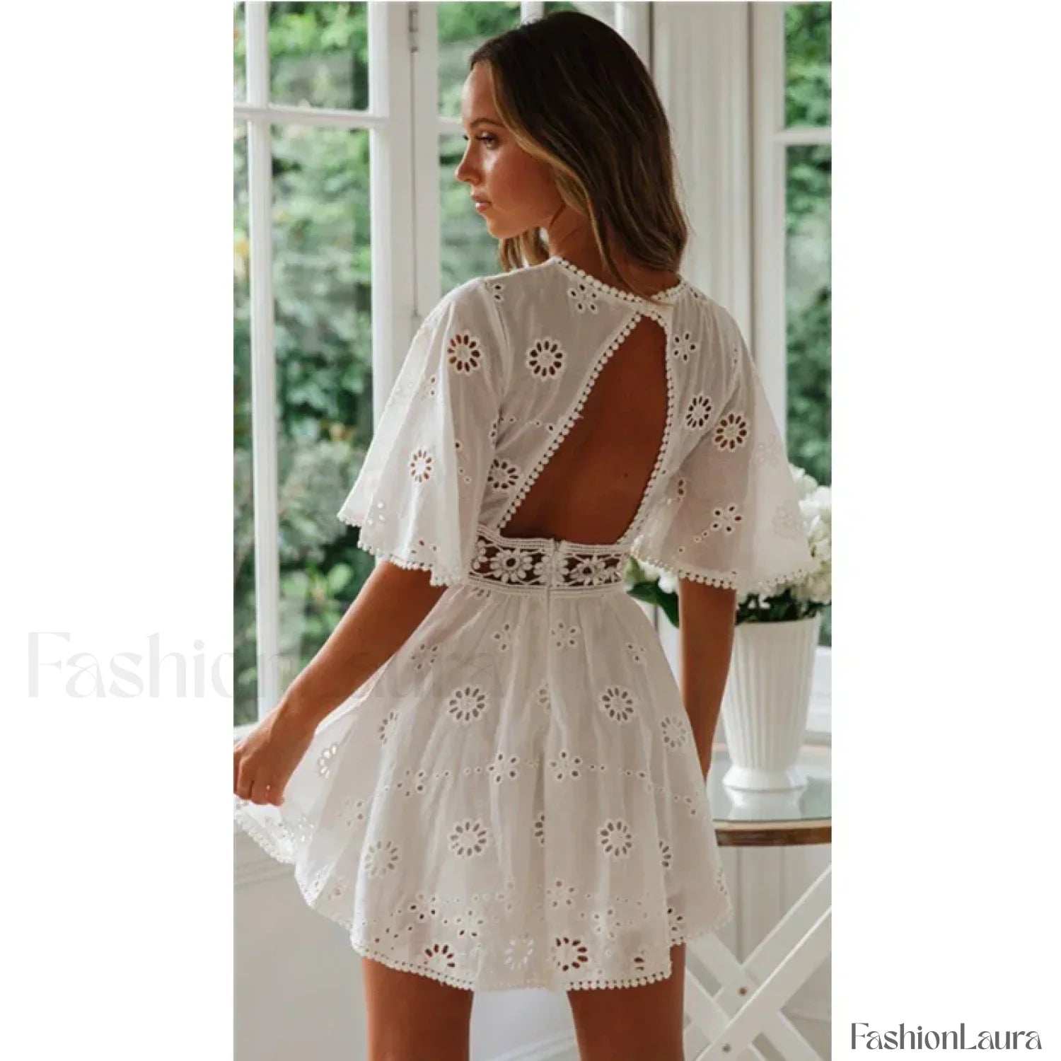 White Open Back Boho Dress