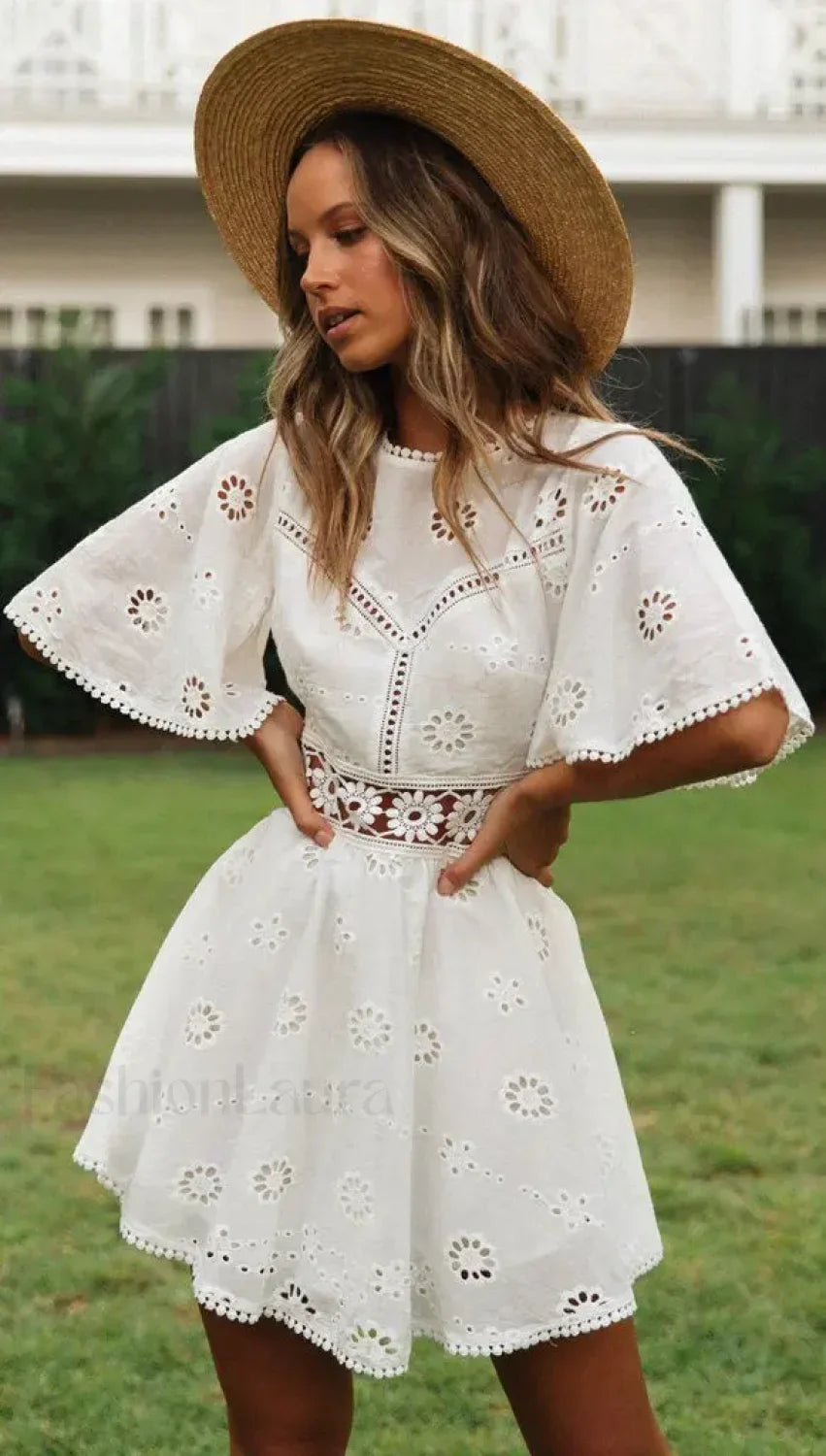 White Open Back Boho Dress WHITE / S