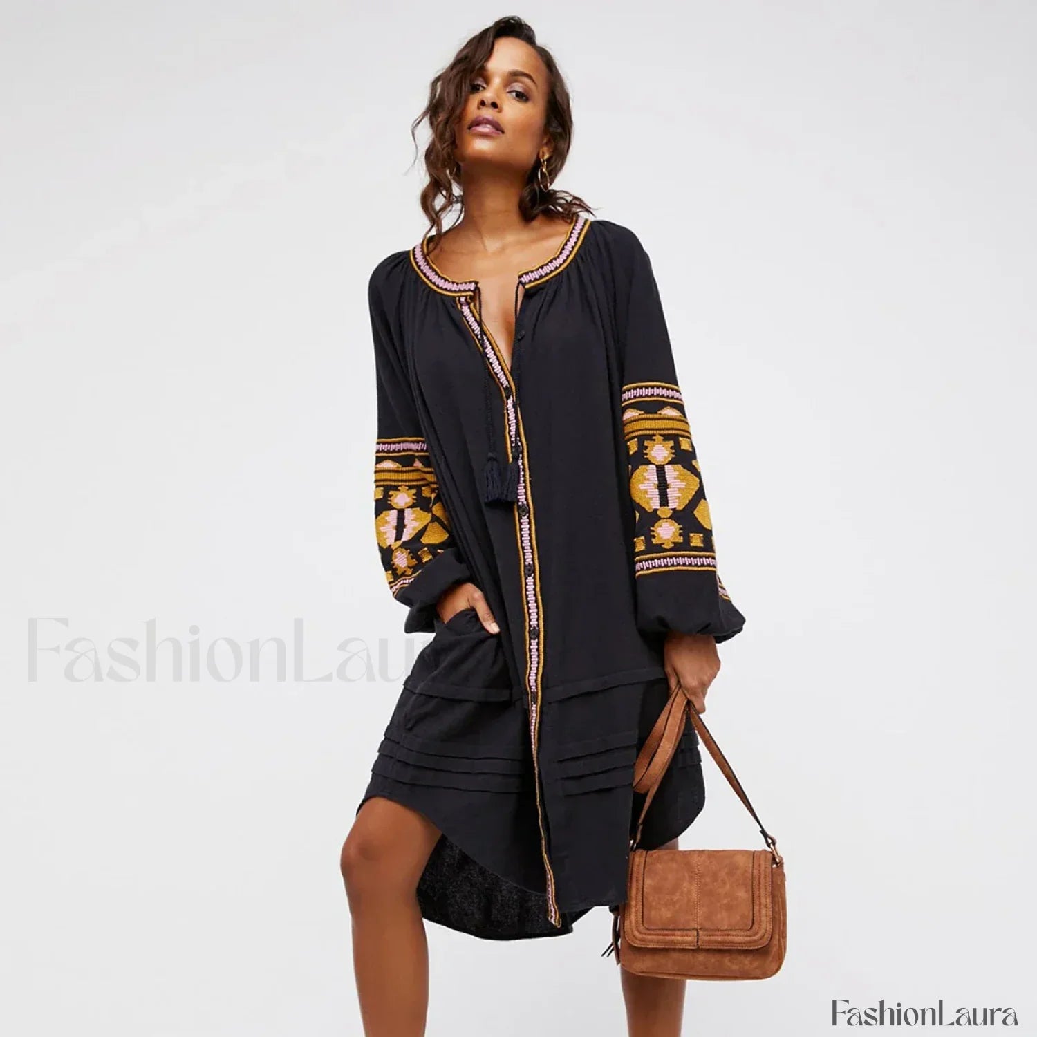 White Puff Sleeve Boho Dress