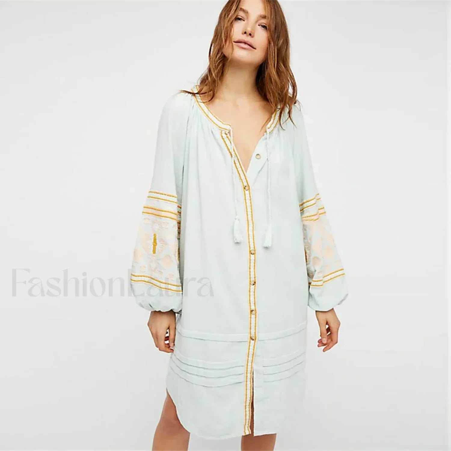 White Puff Sleeve Boho Dress