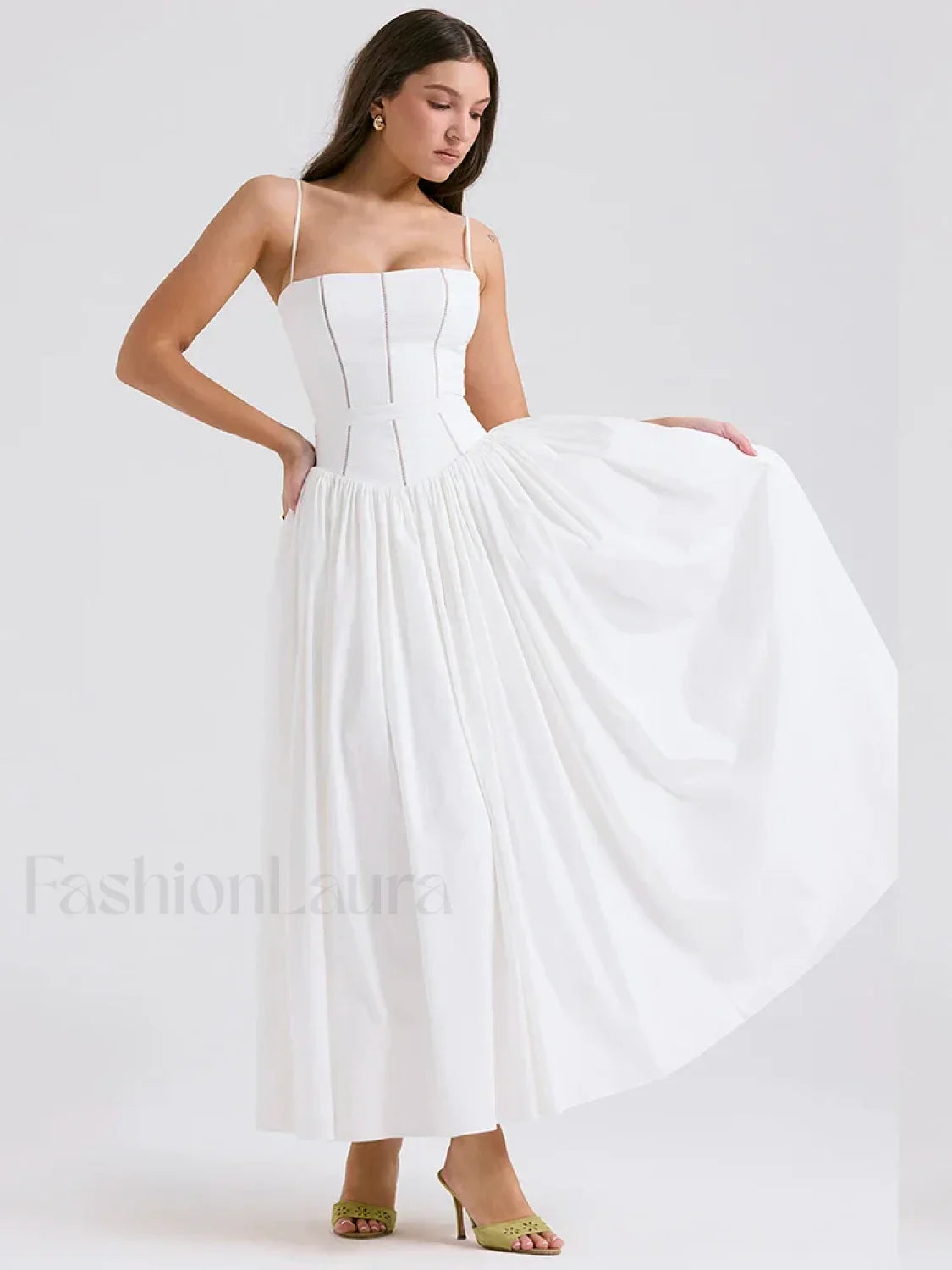 White Spaghetti-Strap Midi Dress