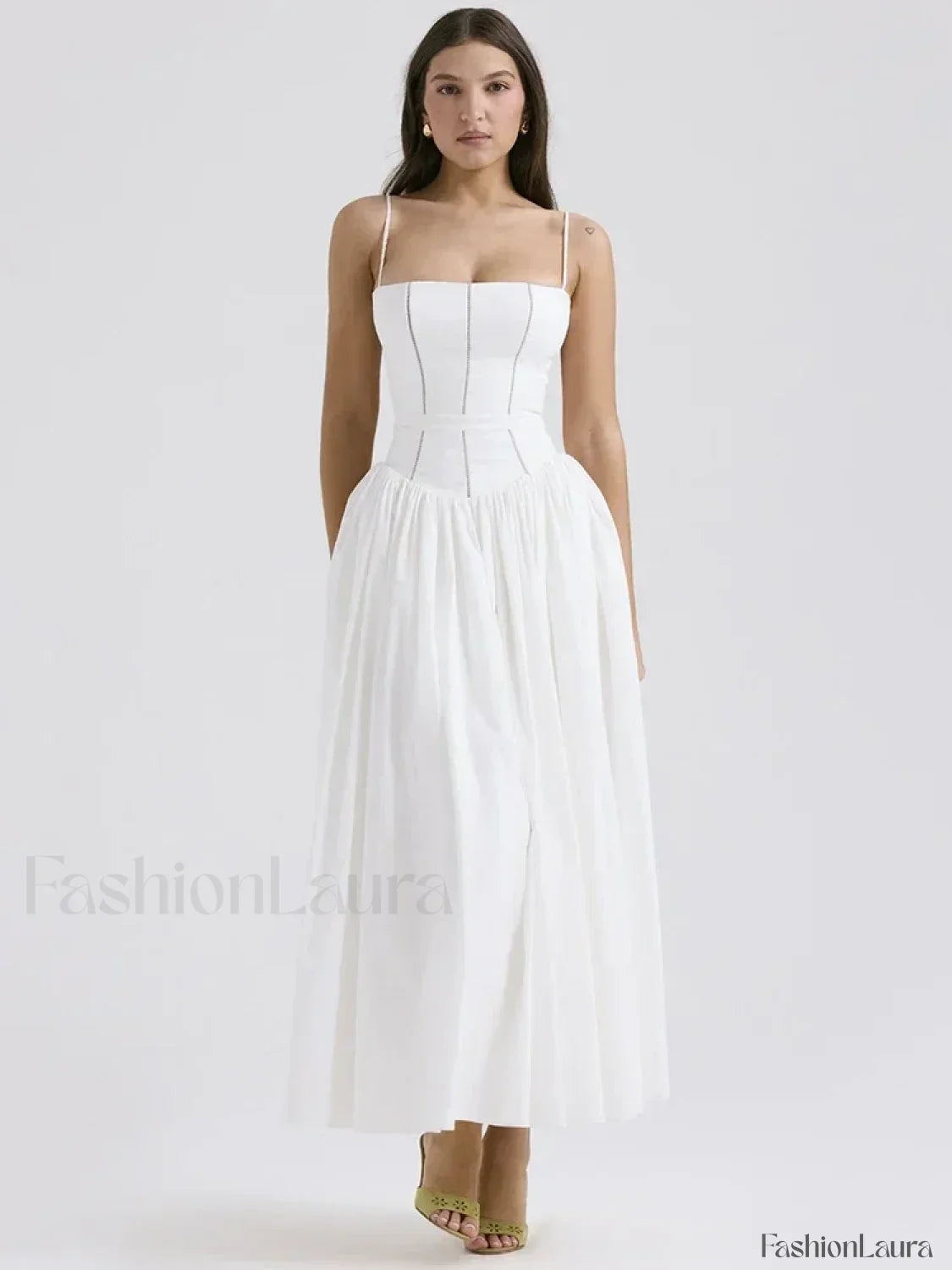 White Spaghetti-Strap Midi Dress