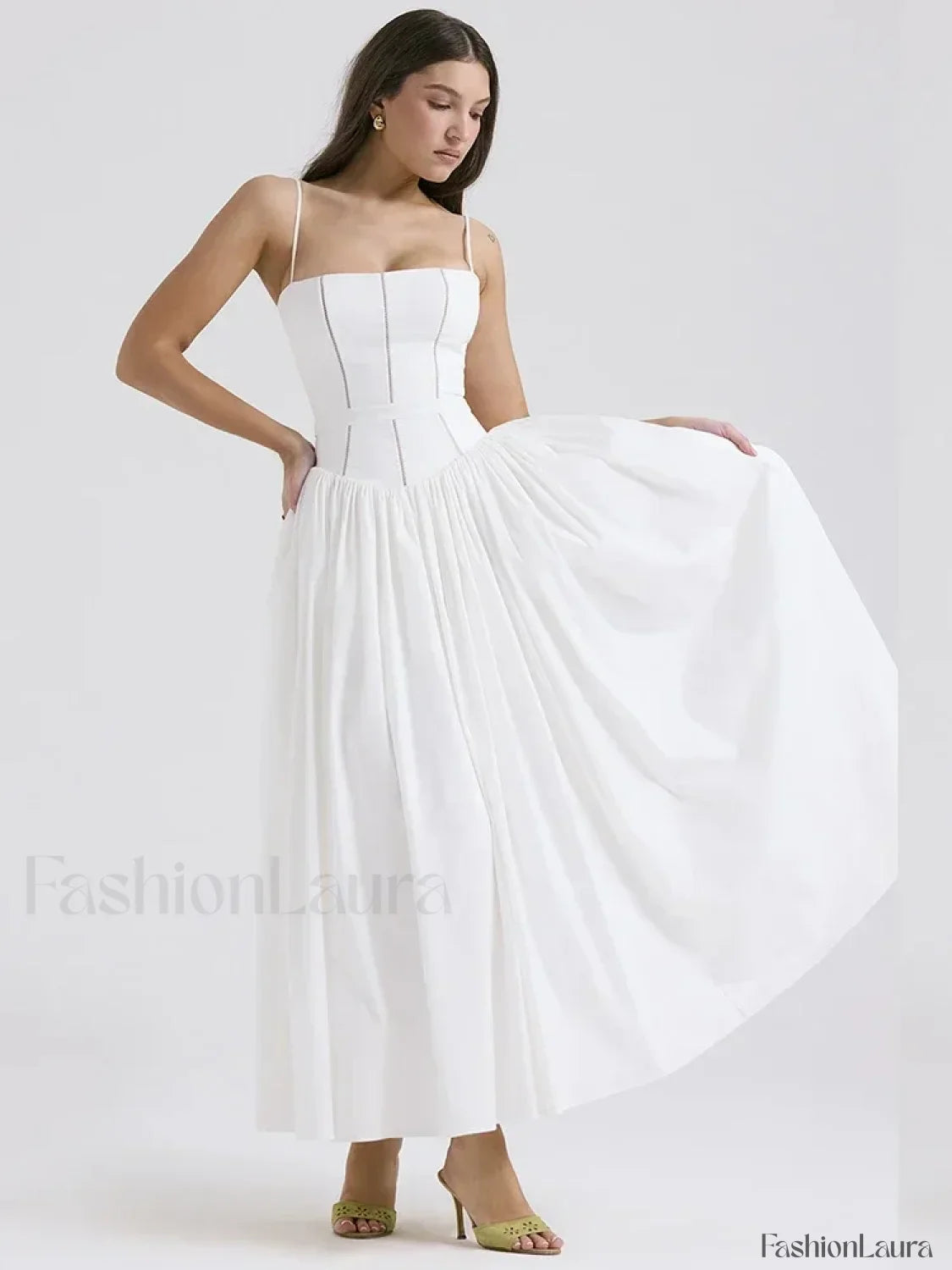 White Spaghetti-Strap Midi Dress