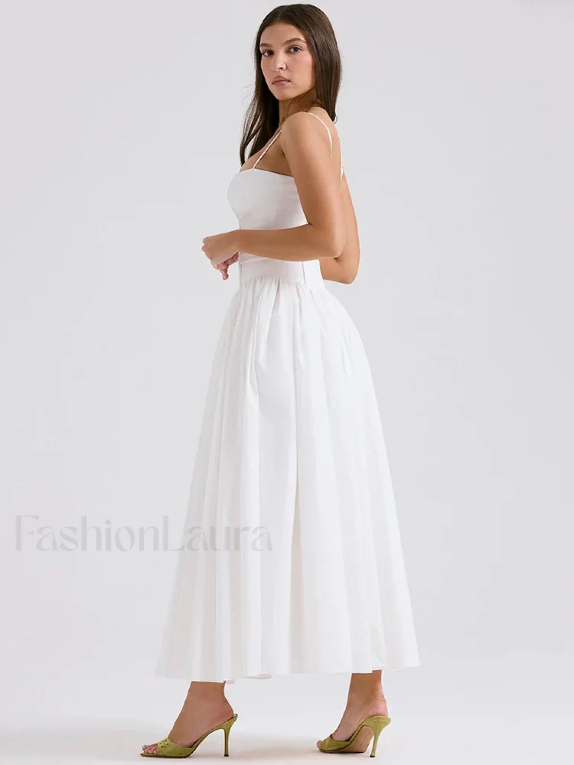 White Spaghetti-Strap Midi Dress