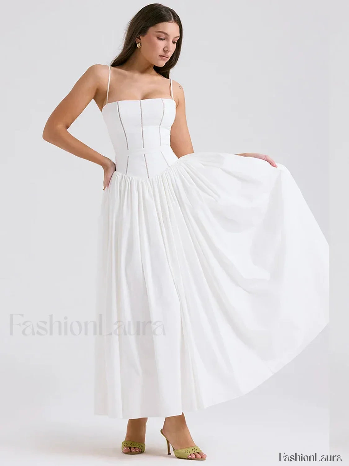 White Spaghetti-Strap Midi Dress