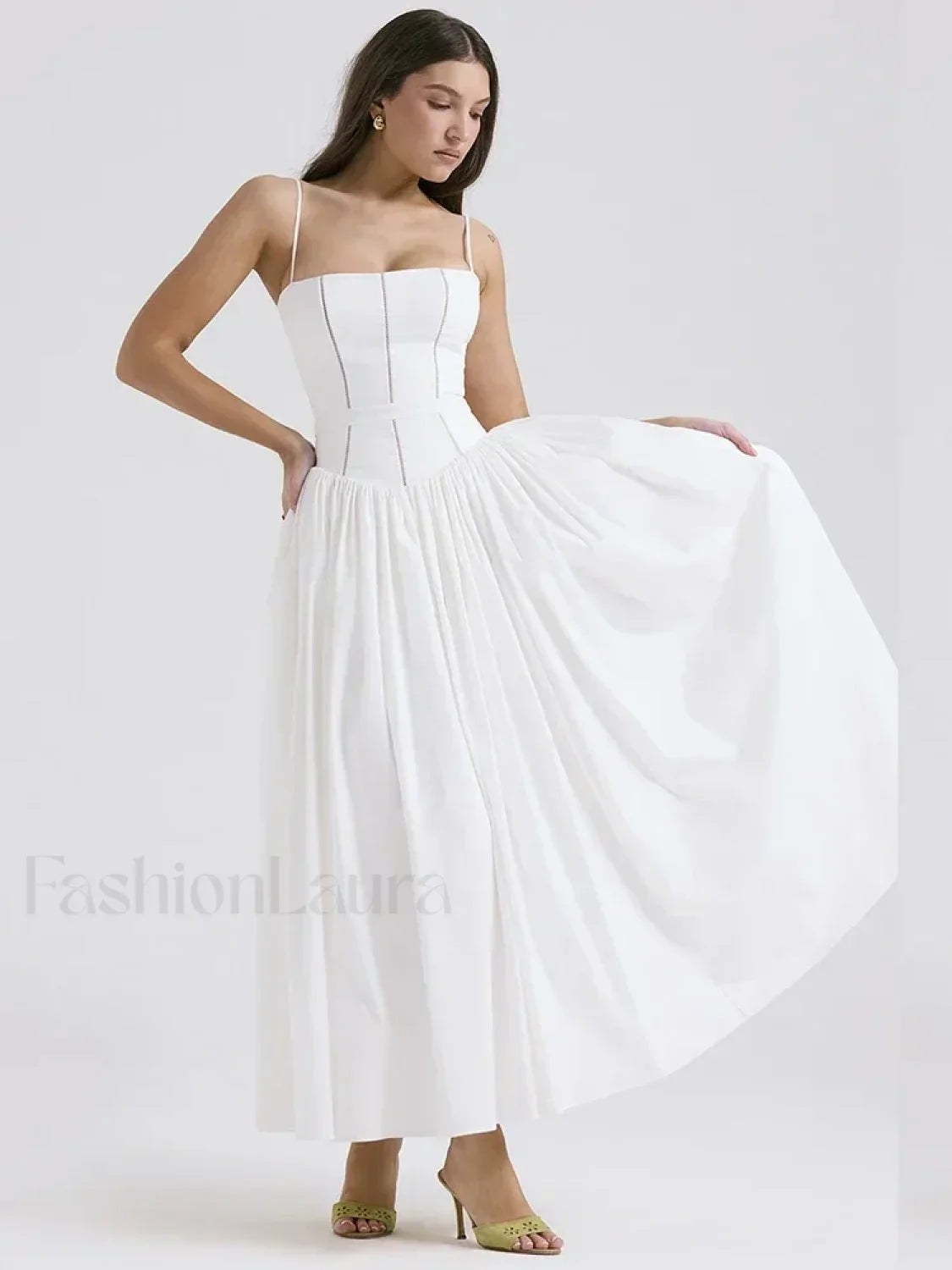 White Spaghetti-Strap Midi Dress