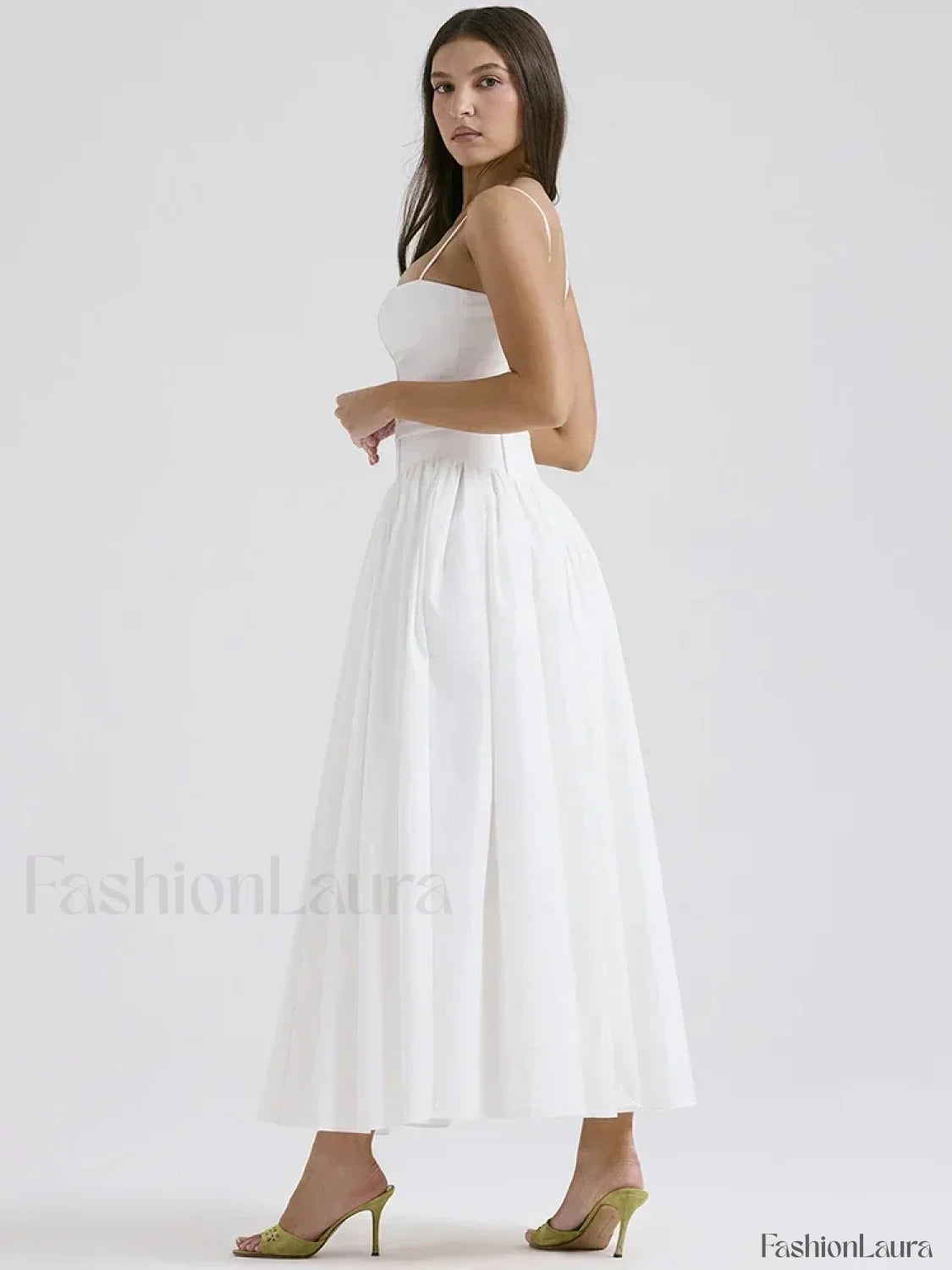 White Spaghetti-Strap Midi Dress