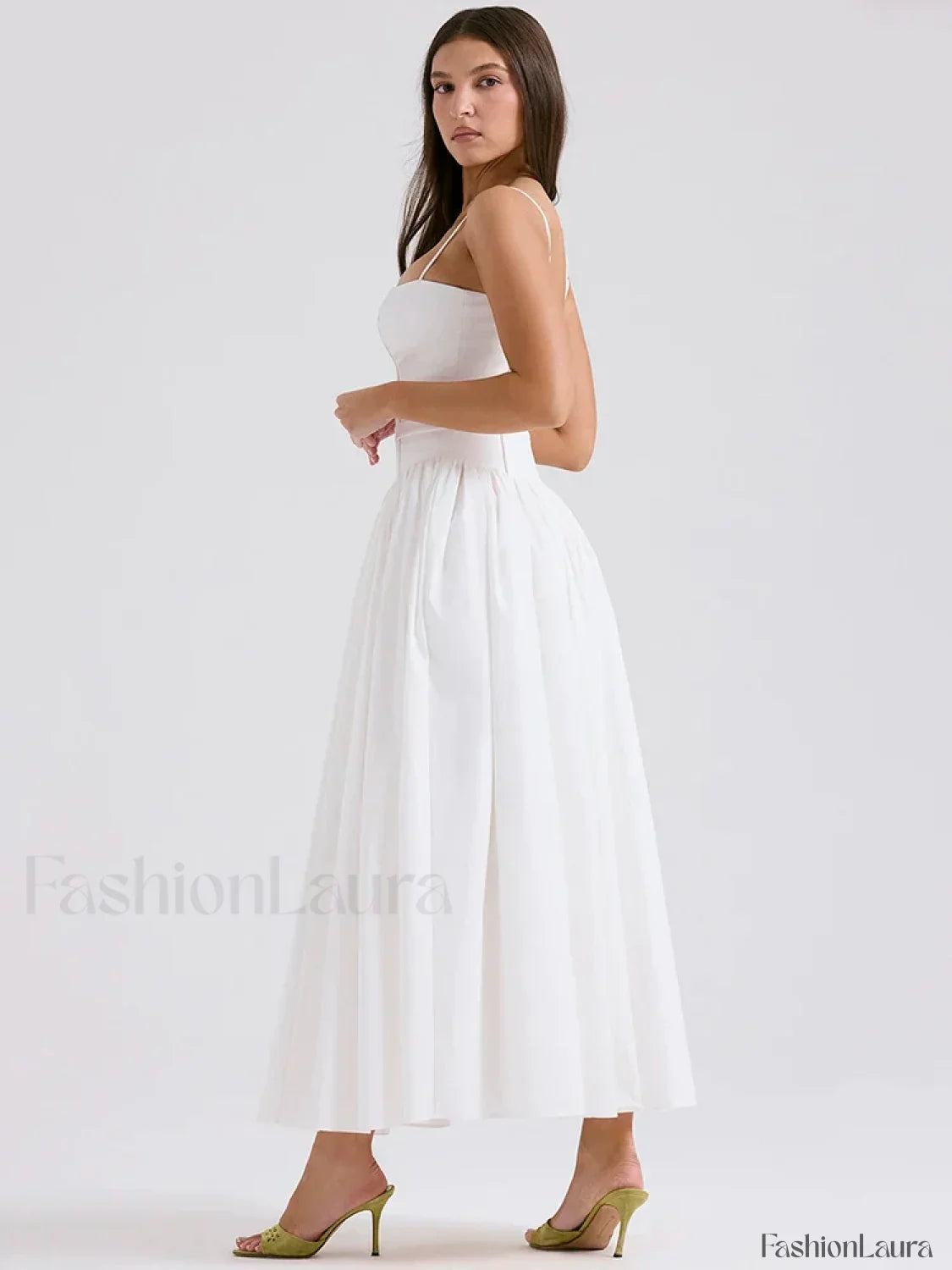 White Spaghetti-Strap Midi Dress