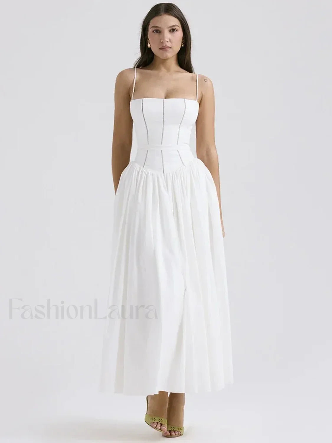 White Spaghetti-Strap Midi Dress