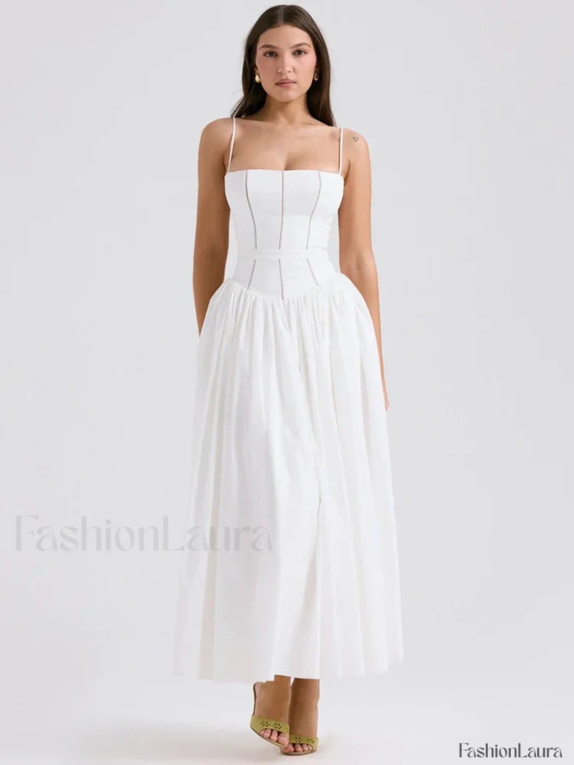 White Spaghetti-Strap Midi Dress