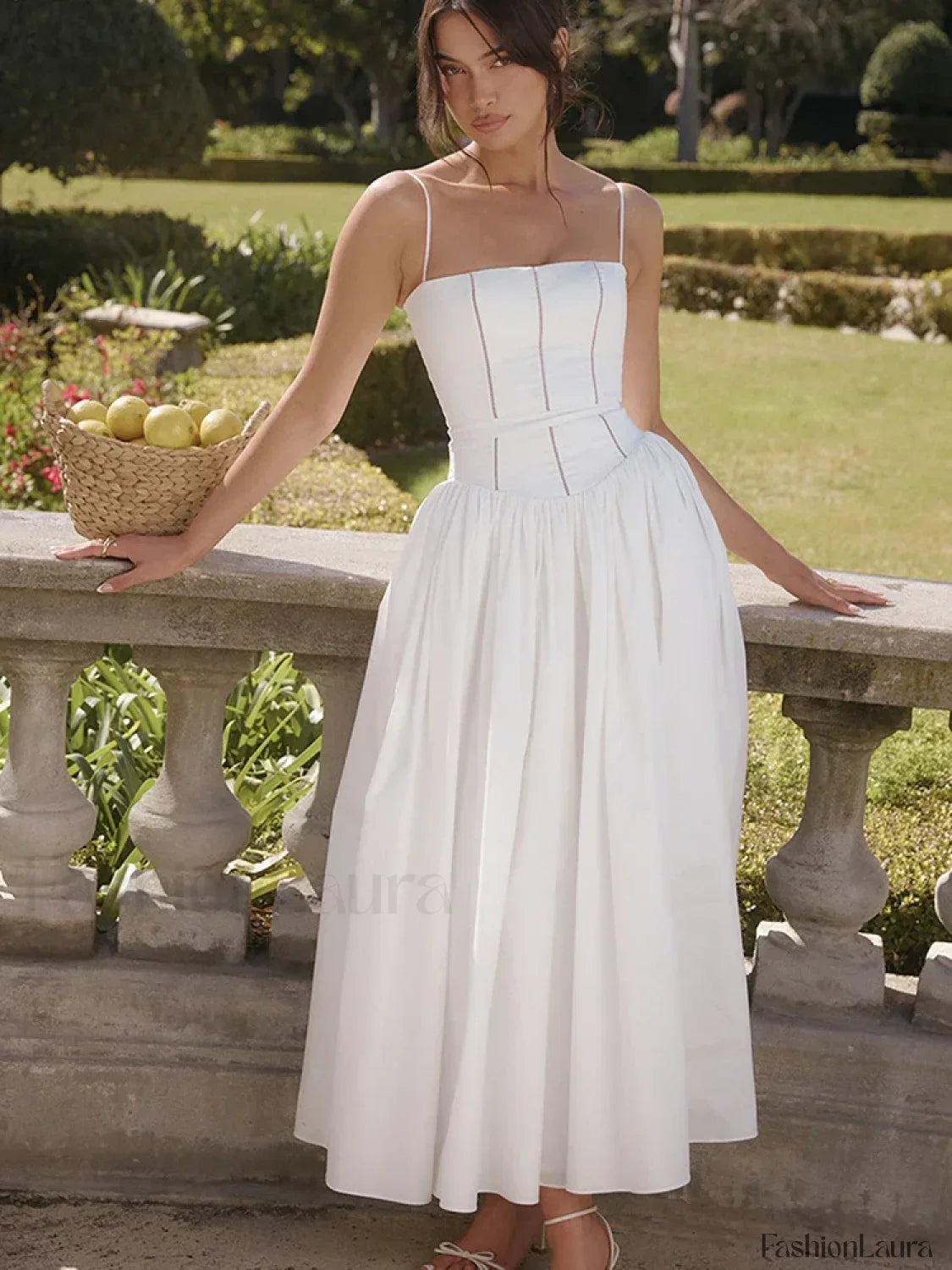 White Spaghetti-Strap Midi Dress