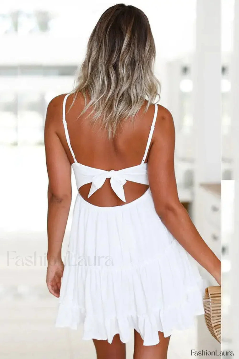 White Spaghetti Strap Mini Boho Dress