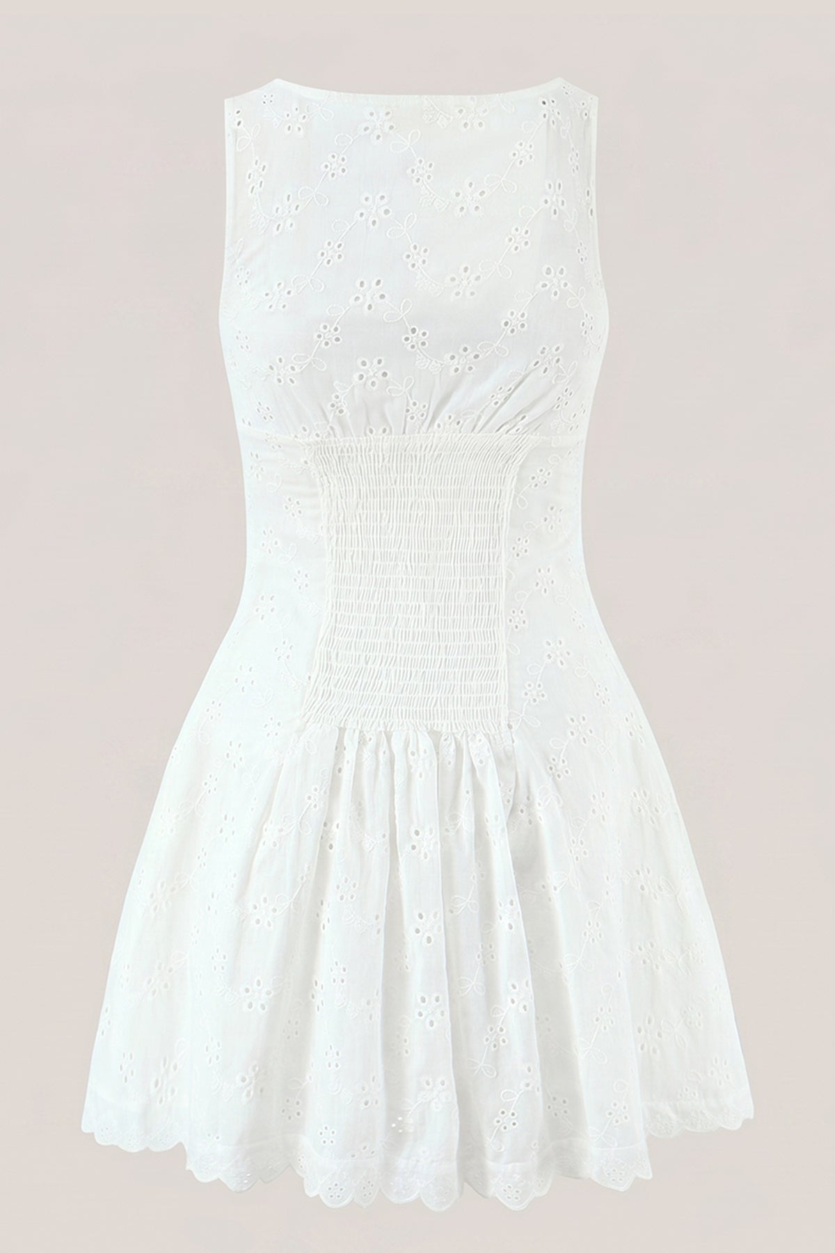 White V-Neck Bloom Print A-Line Mini Dress