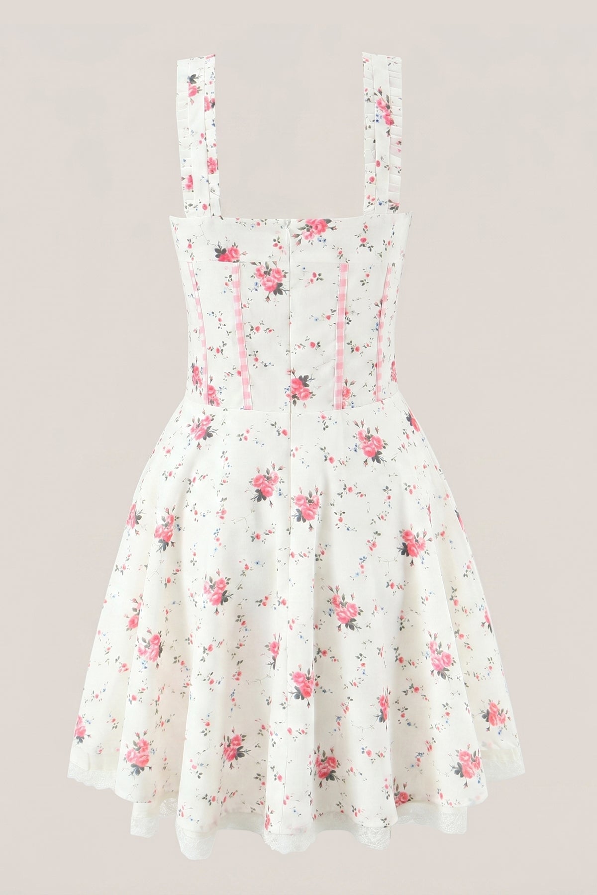 White Warm Rose Print Cotton Mini Dress