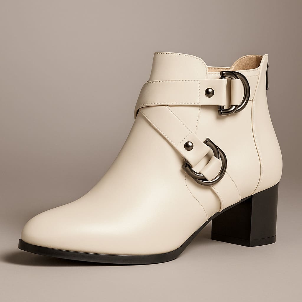 Almond Toe Crossover Buckle Strap Block Heel Ankle Boots