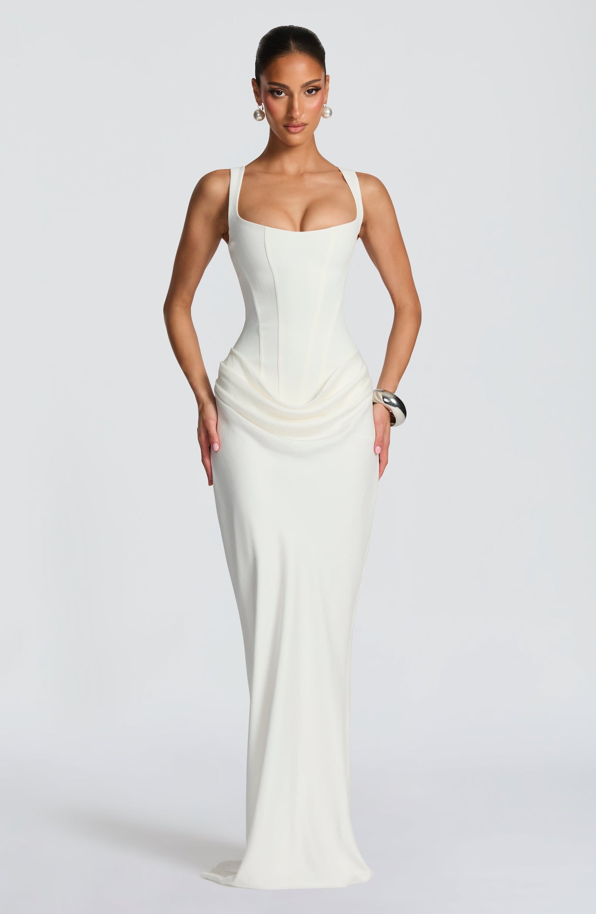 Corset Bodice Square Neck Draped Hip Sleeveless Maxi Dress 11