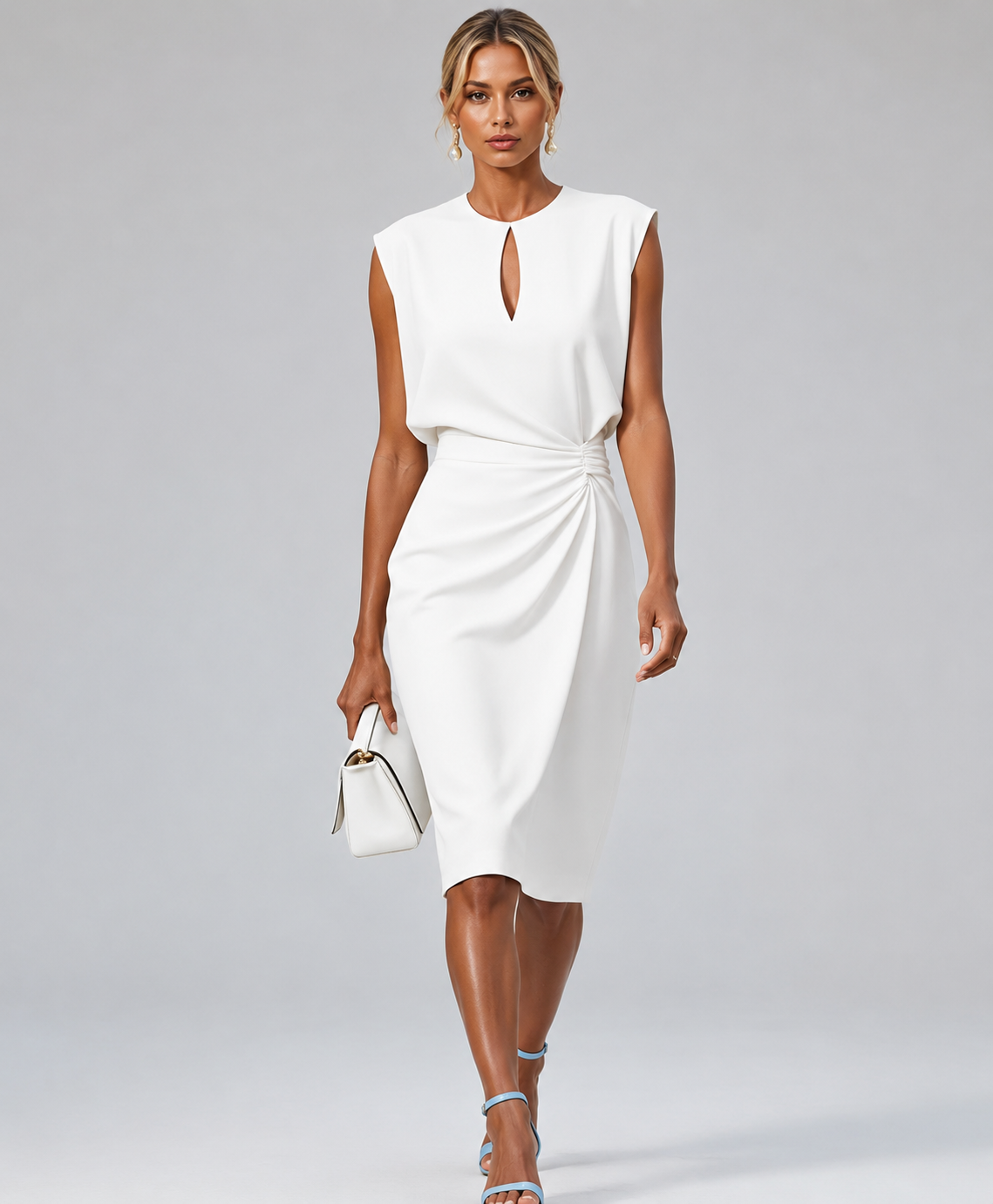 Women's Ruched Midi Dress – Cap Sleeve Cocktail & Occasion Dress