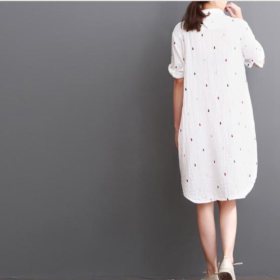 white cotton dresses summer half sleeve shirt dress sundress