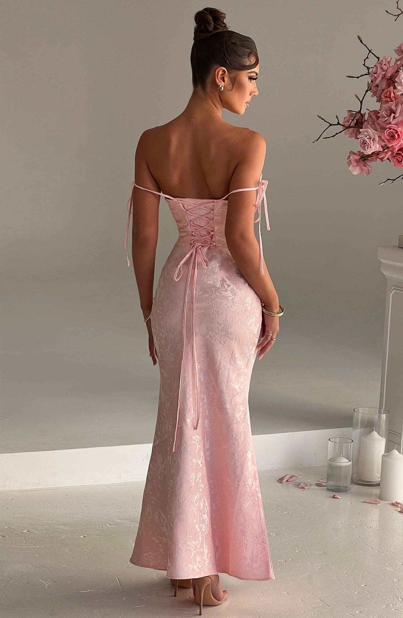 Jacquard Square Neck Tie Strap Mermaid Maxi Dress 4