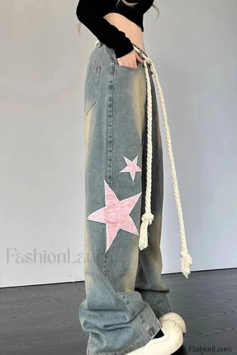 Wide Leg Patchwork Heart Jeans