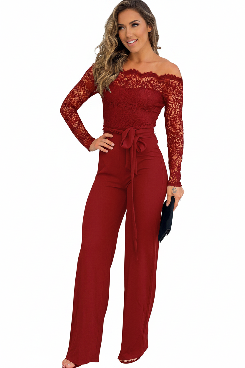 Elegant Black Slim Fit Jumpsuit with Belted Waist and Pockets - Jamota