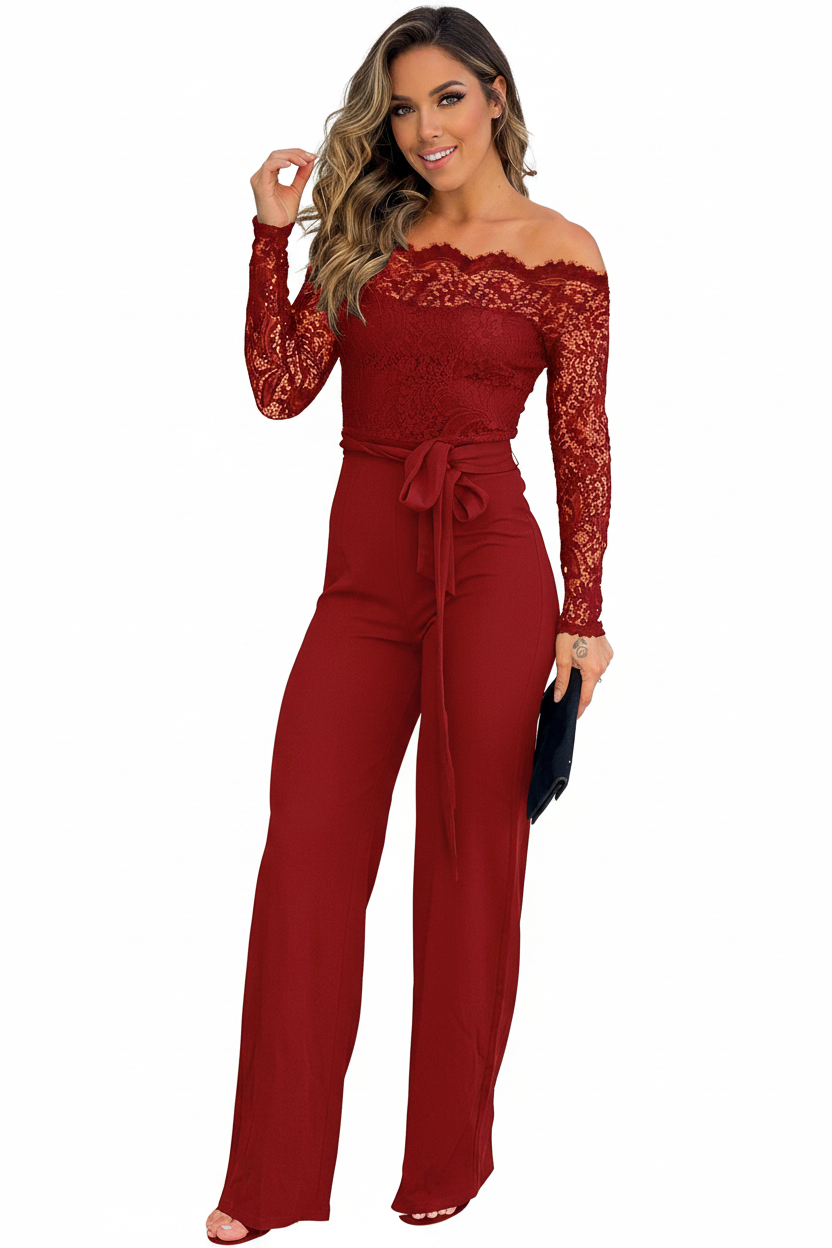 Elegant Black Slim Fit Jumpsuit with Belted Waist and Pockets