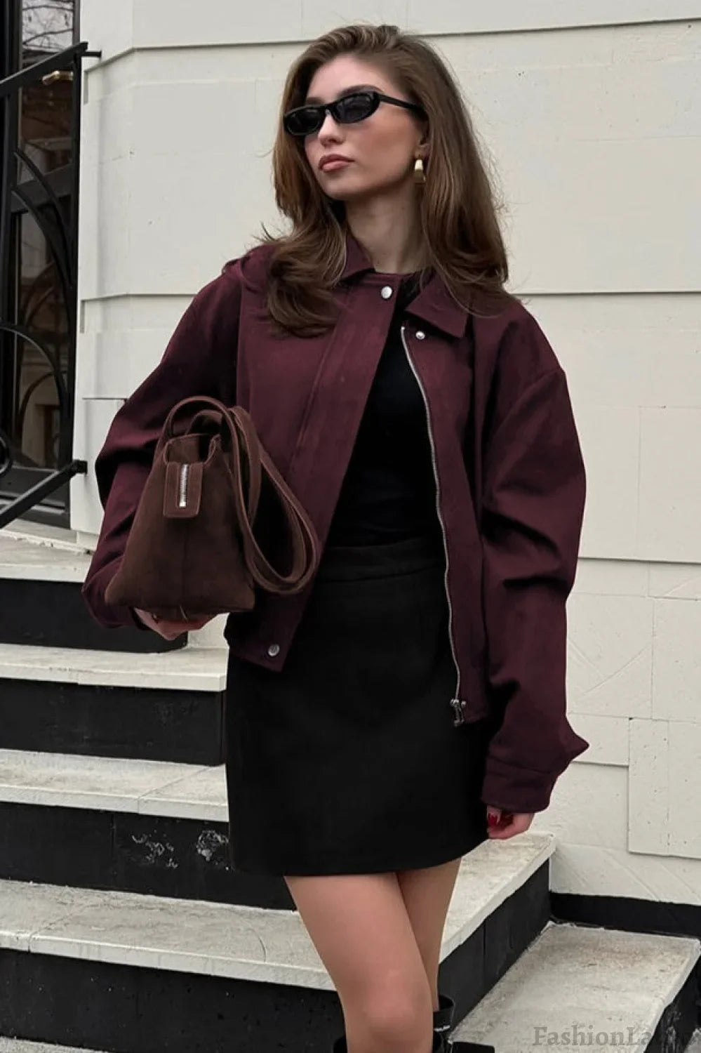 Wine Red Suede Utility Jacket