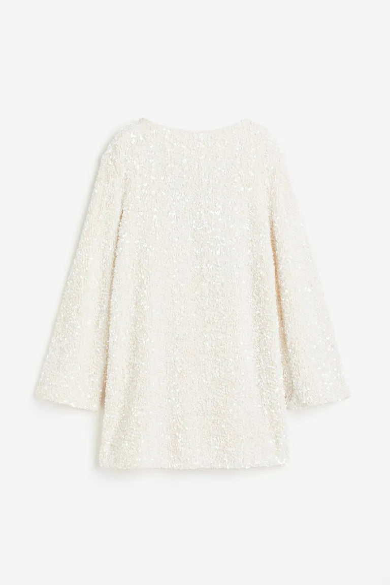 Sequin Long Sleeve Bow Back Backless Mini Party Dress