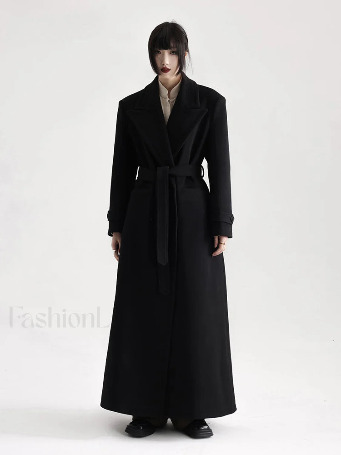 Winter Luxury Extra Long Black Warm Soft Wool & Blends Overcoat